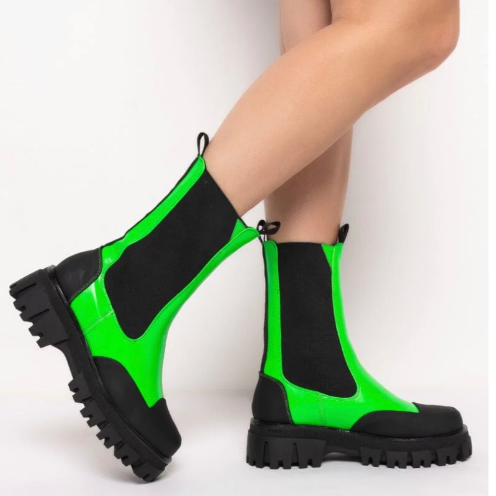 Green and Black Designer Lug Boot